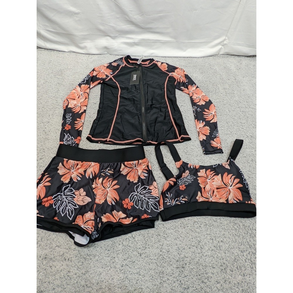 DACI 3 Pc Swimsuit Womens XS Rash Guard Modest Swim Set Floral Long Sleeve NWT